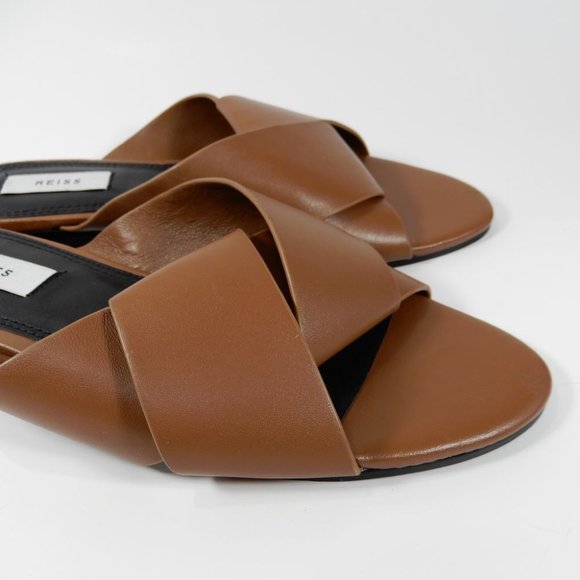 Reiss Brooke Slide Flat SANDALS Size 38 7.5 Brown Leather NEW $225 - Picture 9 of 15